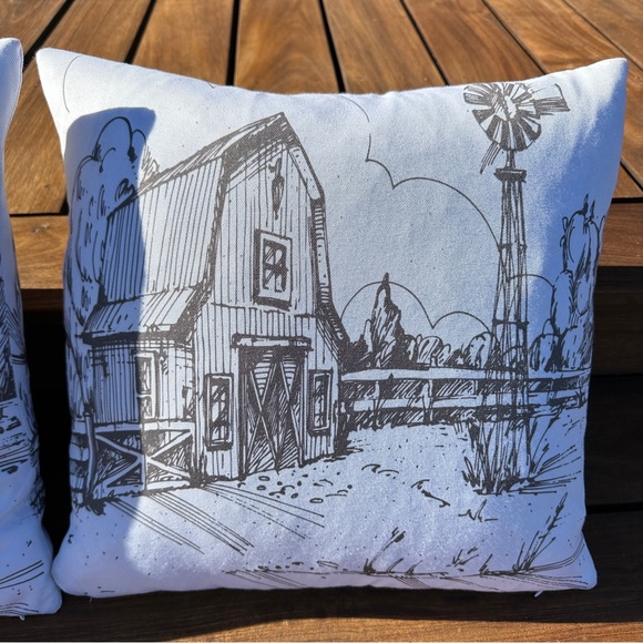 Farmhouse Barn with Windmill Throw Pillows Set of 2 16”x 16” - Picture 2 of 6